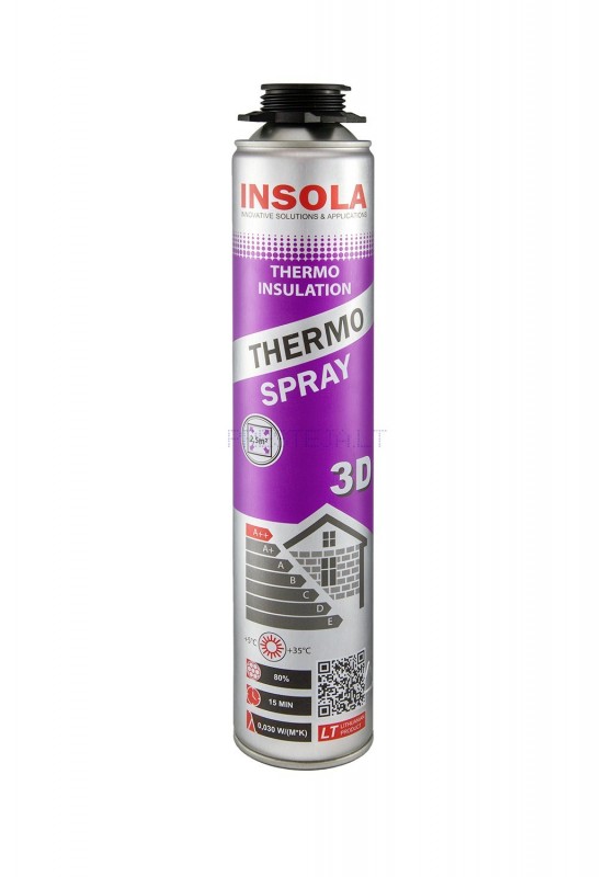 Purškiama šilumos ir garso izoliacija Thermo Spray 3D, 850 ml, INSOLA
