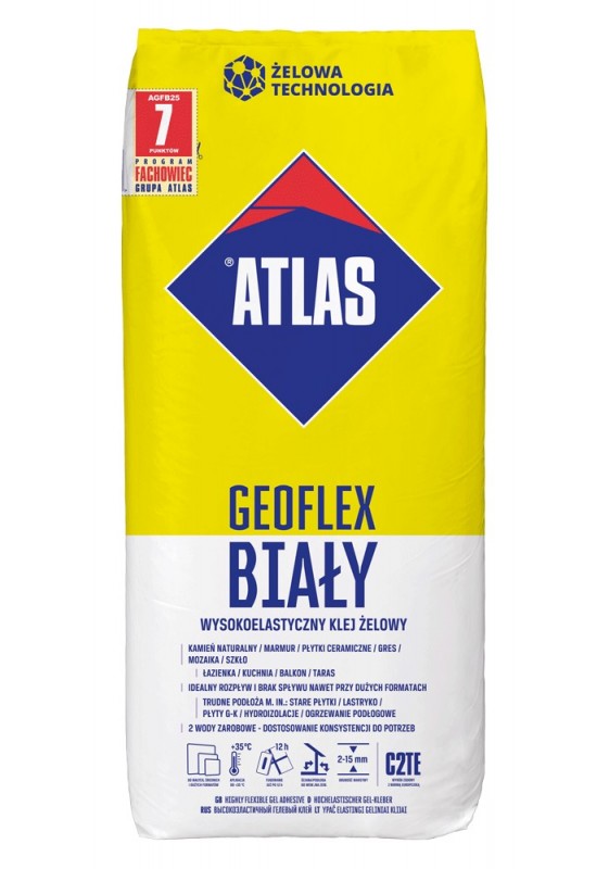 ATLAS ULTRA GEOFLEX BALTI - ypač elastingi geliniai klijai 2–15 mm, 25 kg