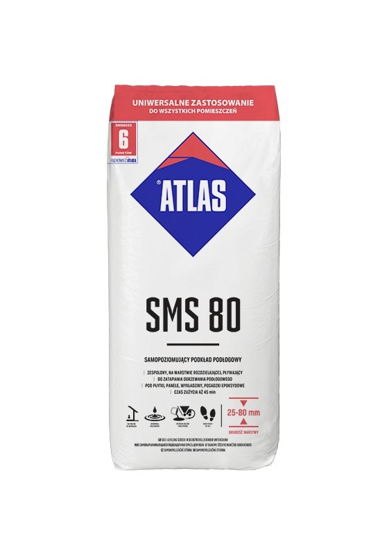 ATLAS SMS 80, 25 kg, išsilyginantis grindų mišinys (25-80 mm), Atlas